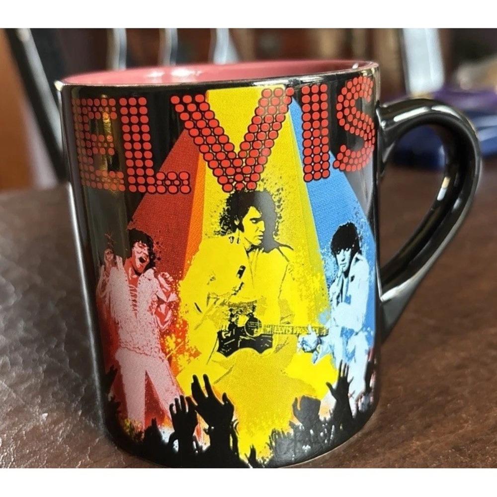 ELVIS PRESLEY CERAMIC MUG. POP ART TRI OF COLORS‎ TED YELLOW AND BLUE